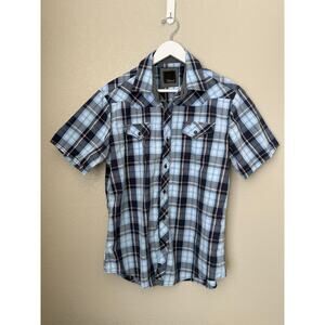 7 Diamonds Pearl Snap Paid Shirt Size Large Short Sleeve Cowboy Western Cotton